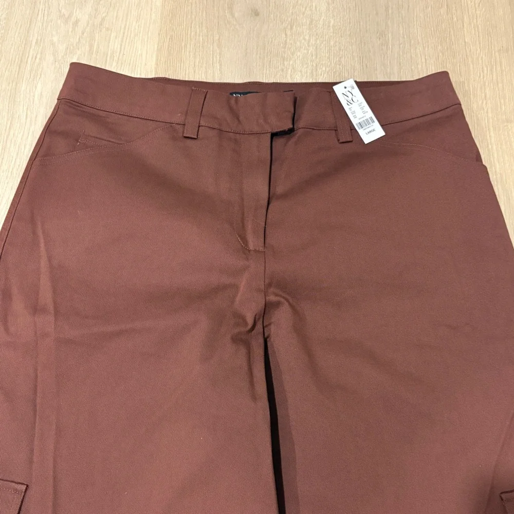New York & Company Brown Wide Leg Cargo Pants High Rise Size L Career NWT - Picture 3 of 12